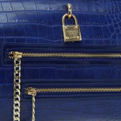 Versace Jeans Blue Croc Embossed Leather Satchel