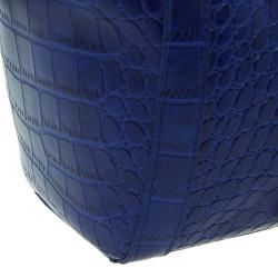 Versace Jeans Blue Croc Embossed Leather Satchel