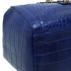 Versace Jeans Blue Croc Embossed Leather Satchel