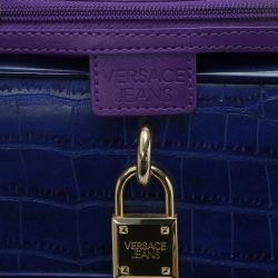 Versace Jeans Blue Croc Embossed Leather Satchel