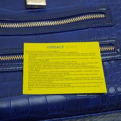 Versace Jeans Blue Croc Embossed Leather Satchel