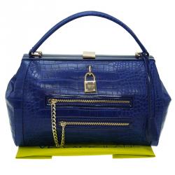 Versace Jeans Blue Croc Embossed Leather Satchel