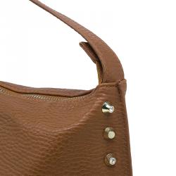 Versace Jeans Brown Pebbled Leather Crystal Studs Hobo
