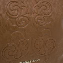 Versace Jeans Brown Pebbled Leather Crystal Studs Hobo