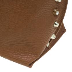Versace Jeans Brown Pebbled Leather Crystal Studs Hobo