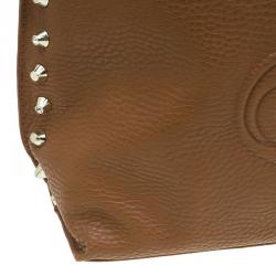 Versace Jeans Brown Pebbled Leather Crystal Studs Hobo