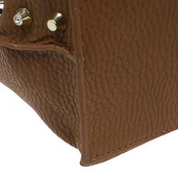 Versace Jeans Brown Pebbled Leather Crystal Studs Hobo