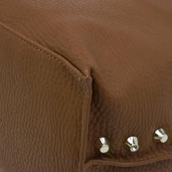 Versace Jeans Brown Pebbled Leather Crystal Studs Hobo