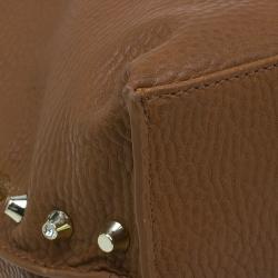 Versace Jeans Brown Pebbled Leather Crystal Studs Hobo