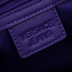 Versace Jeans Brown Pebbled Leather Crystal Studs Hobo