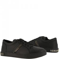 Versace Jeans Black Fabric and Leather Lace Up Sneakers Size 38