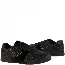 Pre Owned Versace Jeans Black Glitter and Leather Lace Up Sneakers Size 40