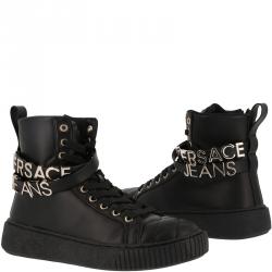 Pre Owned Versace Jeans Black Leather High Top Sneakers Size 36