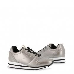 Pre Owned Versace Jeans Silver Faux Leather Lace Up Sneakers Size 39