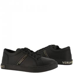 Versace Jeans Black Fabric and Leather Lace Up Sneakers Size 38