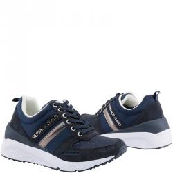 Pre Owned Versace Jeans Blue Fabric and Suede Platform Sneakers Size 41