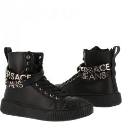 Versace Jeans Black Leather High Top Sneakers Size 40