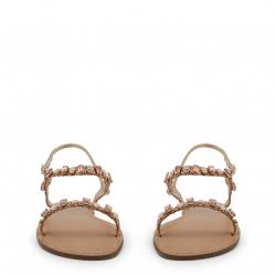 Pre Owned Versace Jeans Pink Embellished Crystals Flat Sandals Size 36