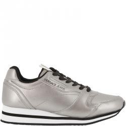 Versace Jeans Silver Faux Leather Lace Up Sneakers Size 39