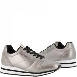 Pre Owned Versace Jeans Silver Faux Leather Lace Up Sneakers Size 40