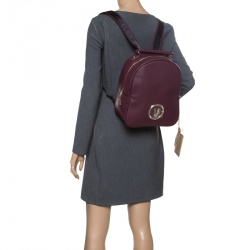 Pre Owned Versace Jeans Burgundy Pebbled Leather Backpack