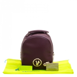 Pre Owned Versace Jeans Burgundy Pebbled Leather Backpack