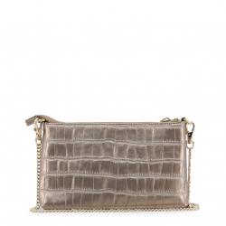 Versace Jeans Metallic Brown Faux Croc Embossed Leather Chain Pochette Accessories