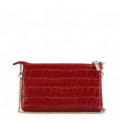 Versace Jeans Red Faux Croc Embossed Leather Chain Pochette Accessories