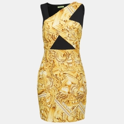 Versace Jeans Black/Yellow Baroque Printed Sheath Dress M