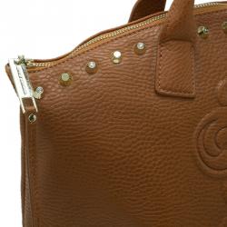 Versace Jeans Brown Pebbled Leather Crystal Studs Shopping Tote