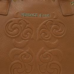 Versace Jeans Brown Pebbled Leather Crystal Studs Shopping Tote