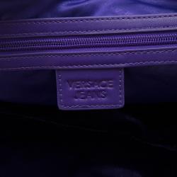 Versace Jeans Brown Pebbled Leather Crystal Studs Shopping Tote