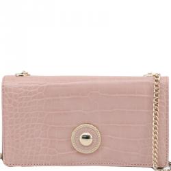 Versace Jeans Pink Embossed Synthetic Leather Clutch Bag
