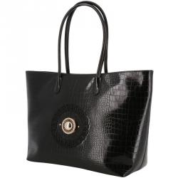 Versace Jeans Black Embossed Synthetic Leather Tote Bag