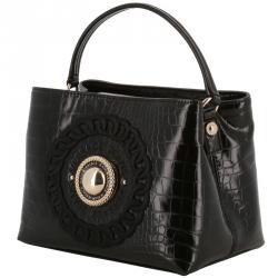 Versace Jeans Black Embossed Synthetic Leather Top Handle Bag