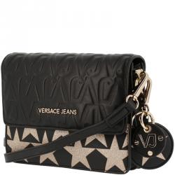 Pre Owned Versace Jeans Black Signature Faux Leather Star Clutch Bag