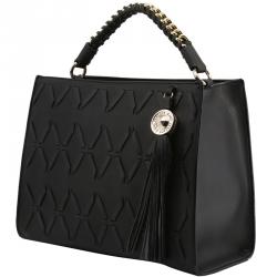 Pre Owned Versace Jeans Black Faux Leather Tassel Top Handle Bag