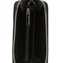 Pre Owned Versace Jeans Black Faux Leather Zip Around Wallet