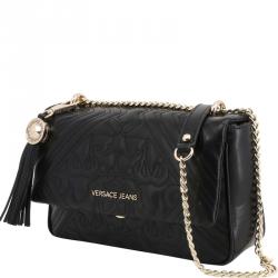 Versace Jeans Black Quilted Faux Leather Shoulder Bag