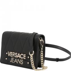 Pre Owned Versace Jeans Black Quilted Faux Leather Crossbody Bag