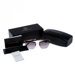 Pre Owned Versace Pale Gold /Grey Degrade 2190 Rimless Cat Eye Sunglasses