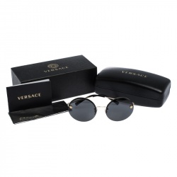 Versace Gold/Black MOD 2176 Medusa Rimless Round Sunglasses