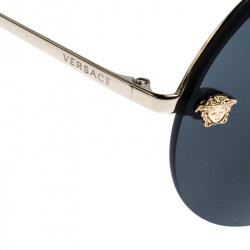 Versace Gold/Black MOD 2176 Medusa Rimless Round Sunglasses