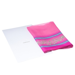Pre Owned Versace Pink Baroque Print Silk Scarf