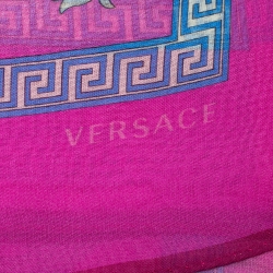 Pre Owned Versace Pink Baroque Print Silk Scarf