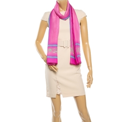 Pre Owned Versace Pink Baroque Print Silk Scarf