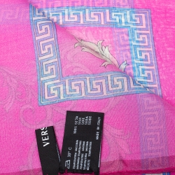 Pre Owned Versace Pink Baroque Print Silk Scarf