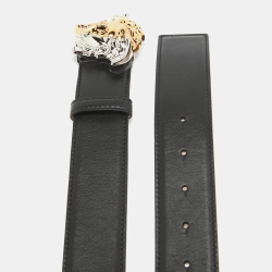 Pre Owned Versace Black Leather La Medusa Buckle Belt 90CM