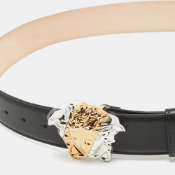 Pre Owned Versace Black Leather La Medusa Buckle Belt 90CM
