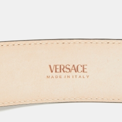 Pre Owned Versace Black Leather La Medusa Buckle Belt 90CM